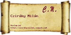 Cziráky Milán névjegykártya